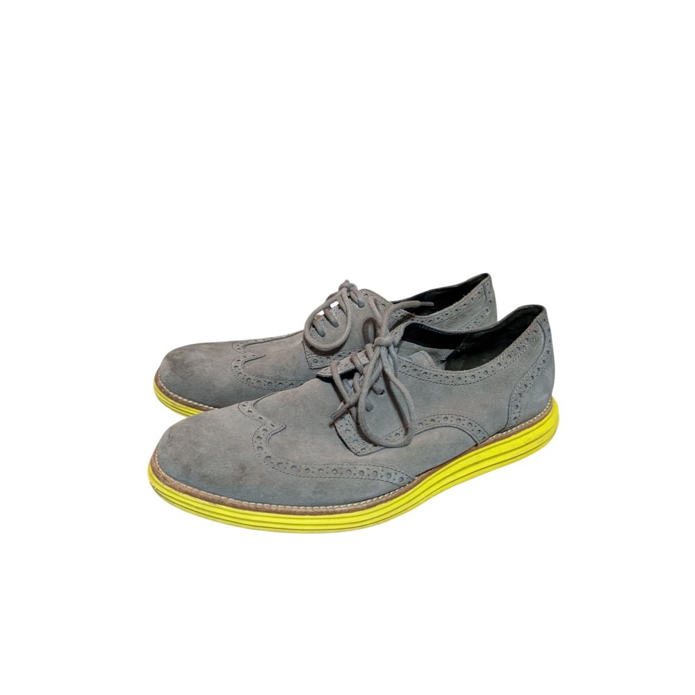 Cole Haan Lunargrand Wing Tip 10 M Charcoal Grey Suede/Yellow Sole C10226‎